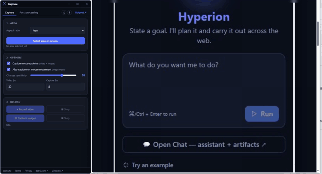 Capture selecting and recording a region of a web page, with a live zoom into the page
